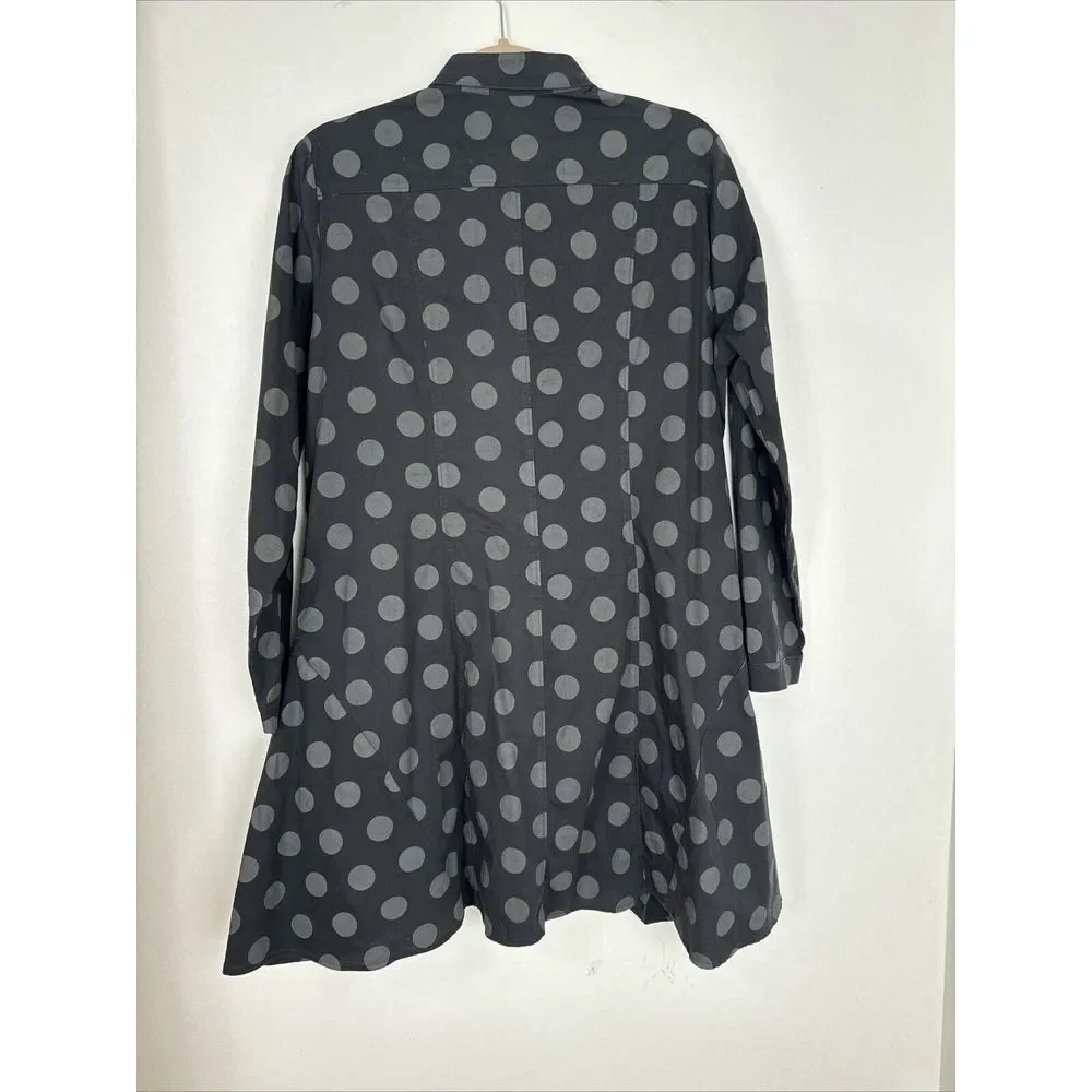 NWOT — Comfy USA Tunic Women's Large Black Gray Polka-Dot Button Up High Low - Picture 4 of 7